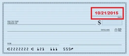 illustration of first step of how to write a personal check with a box around the date