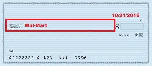 illustration of second step of how to fill out a check with a box around the pay to the order of line on the check