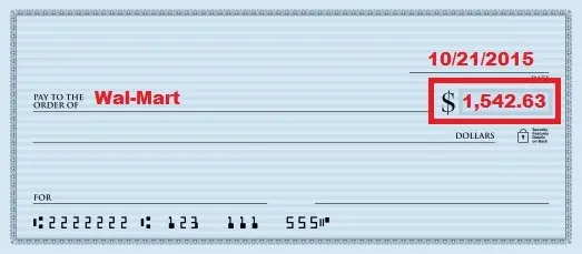 illustration of third step of writing a check with a box around the dollar amount in numbers