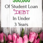 how we paid off $80,000 of student loan debt in under three years above 9 pink tulips on a distressed wood background
