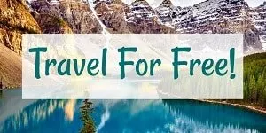 travel for free text overlayed over mountain lake backdrop