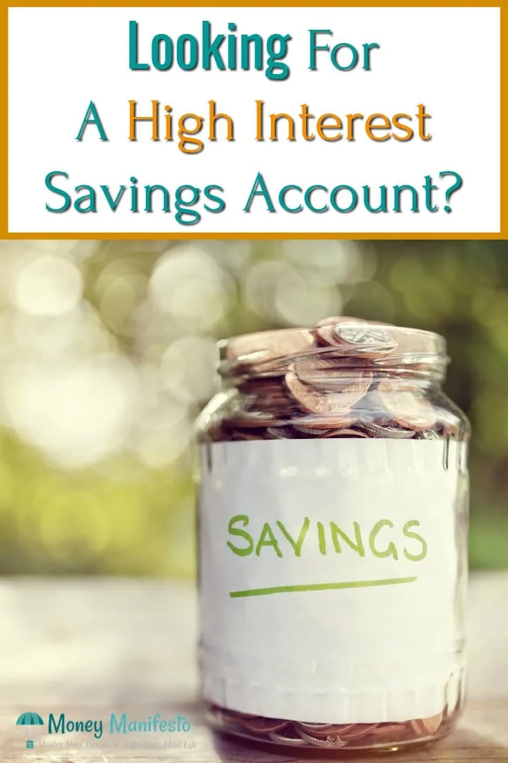 Looking for a high interest savings account above a jar full of coins labeled savings