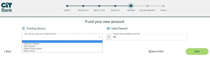 screenshot of step 16 of opening a CIT Bank Savings Builder Account