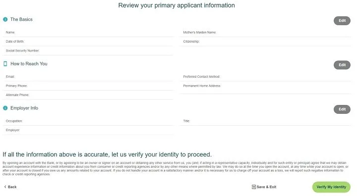 screenshot of step 8 of process of opening a CIT Bank Savings Builder account