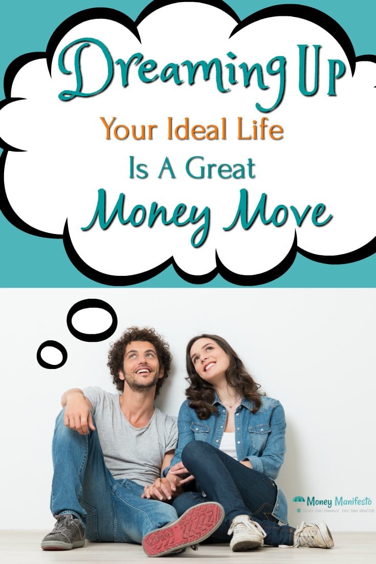 dreaming up your ideal life is a great money move above couple sitting on floor against a wall looking up