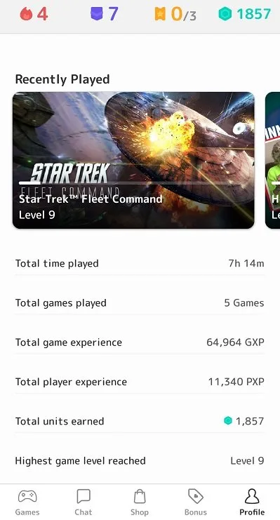 app stats after 7 hours 14 mins of gameplay