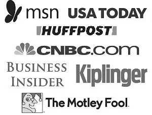 logos of msn, usa today, huffpost, CNBC, Business Insider, Kiplinger, The Motley Fool